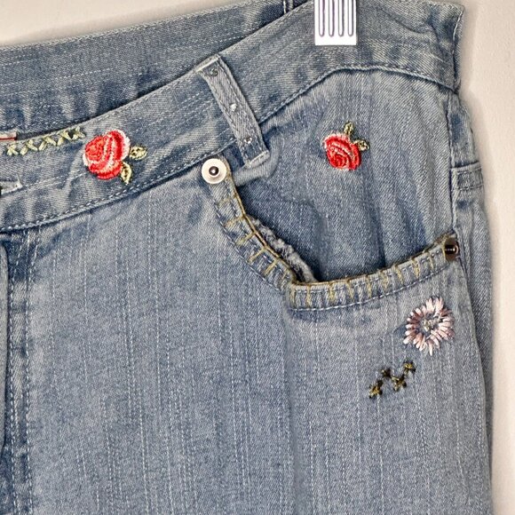 Vintage Boho Embroidered Floral Wide Leg Hight Waist Jeans Womens 14 Cottage - Picture 8 of 14